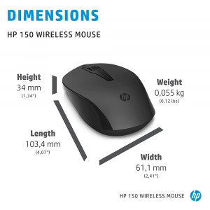HP 150 Optical Wireless Mouse (1600 DPI Resolution, 2S9L1AA, Black)